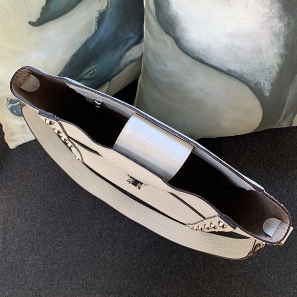 Rebecca MINKOFF StuddedOff White Pebbled Leather Bucket Bag - Picture 12 of 16